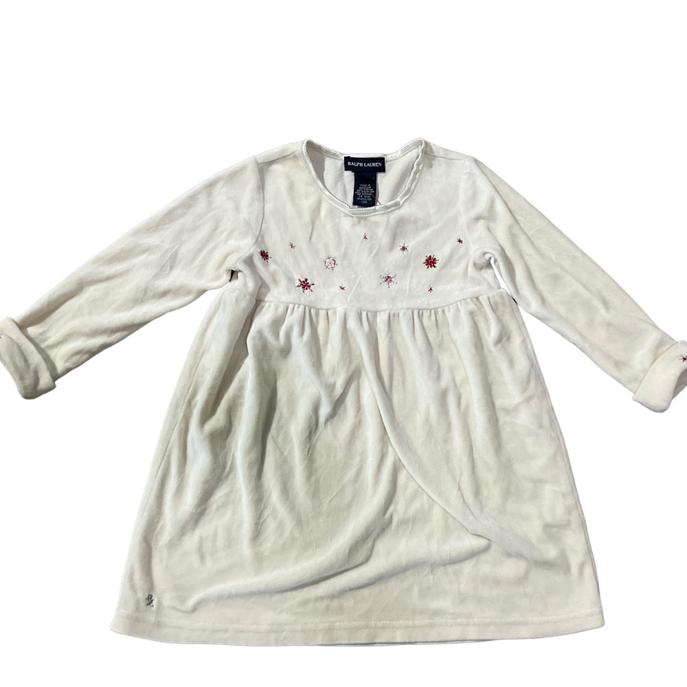 Ralph Lauren Cream Velour Toddler Dress with Snowflakes - Size 3